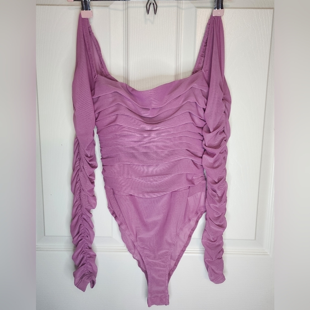 Princess Polly Dusty Mauve Ruched Long Sleeve Bodysuit